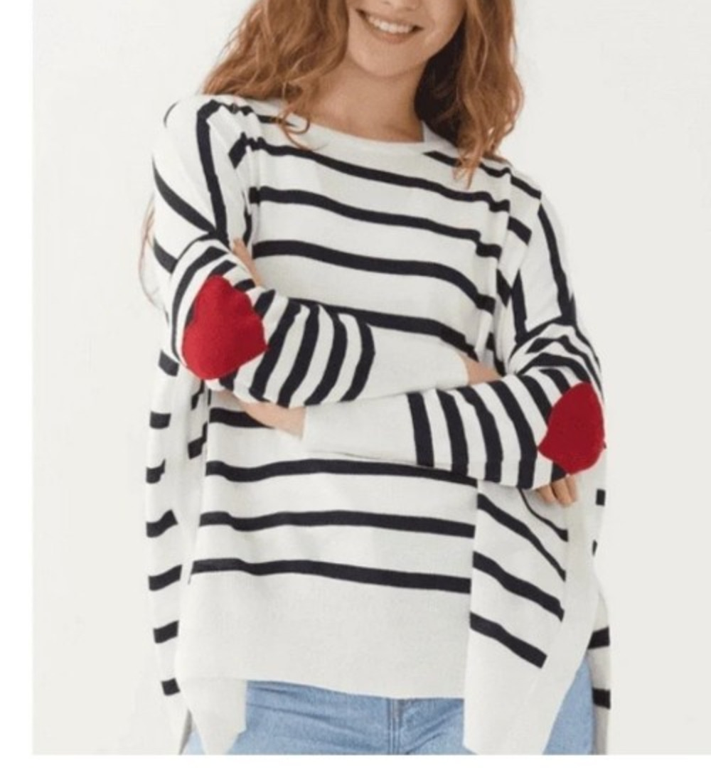 Mersea Amour Striped Heart Patch Elbows Catalina Sweater One Size Preppy